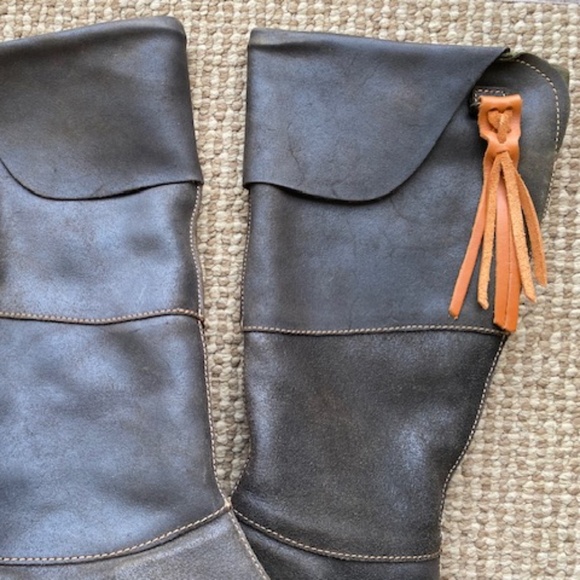 EL NATURALISTA tall leather boots US 6-6.6 (37 EU) dark brown decorative fringe - Picture 7 of 16